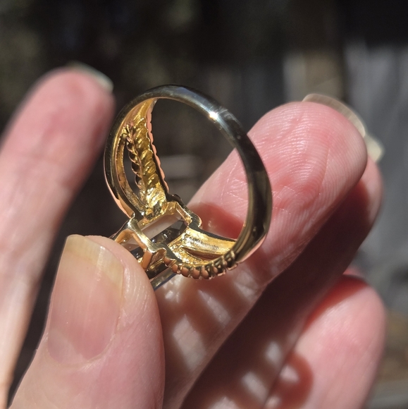 Green Amethyst 8k emerald cut sterling & gold ring sz9 - Picture 9 of 11